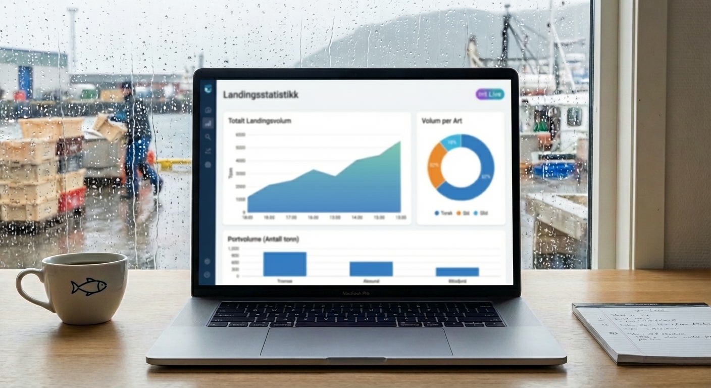 A dynamic dashboard showing charts and graphs of fish landing data.